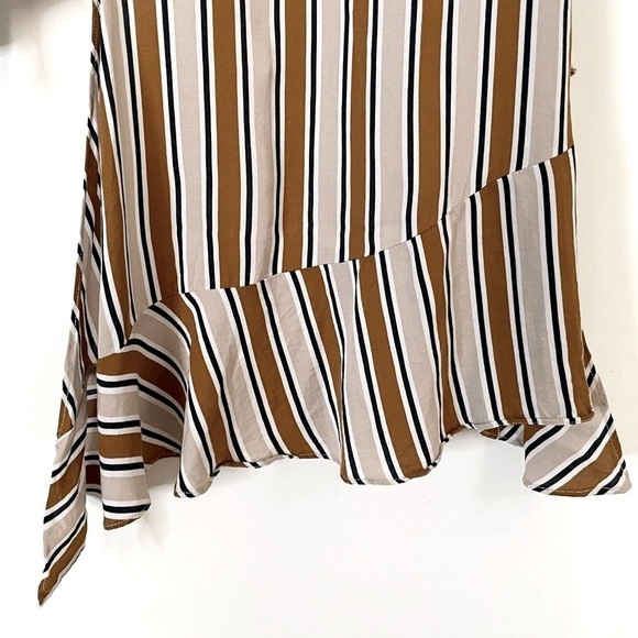 🌺 Zara Stripe Ruffle High Low Lightweight Tan Sleeveless Blouse Size S - Picture 6 of 11